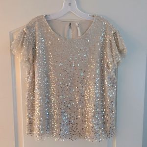 Anthropologie tulle sequin blouse